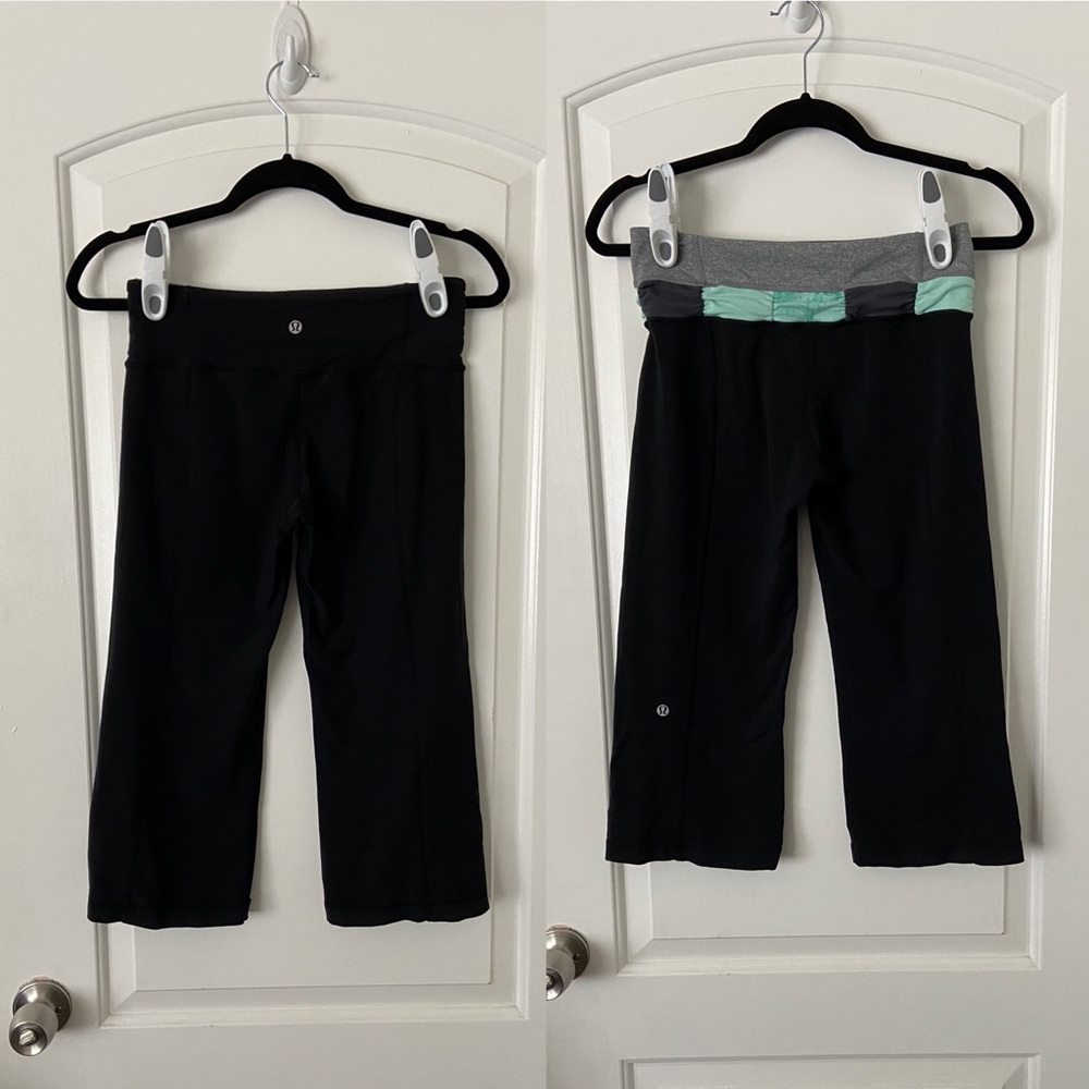 Reversible lululemon crop capri yoga pants athleisure 6 black green